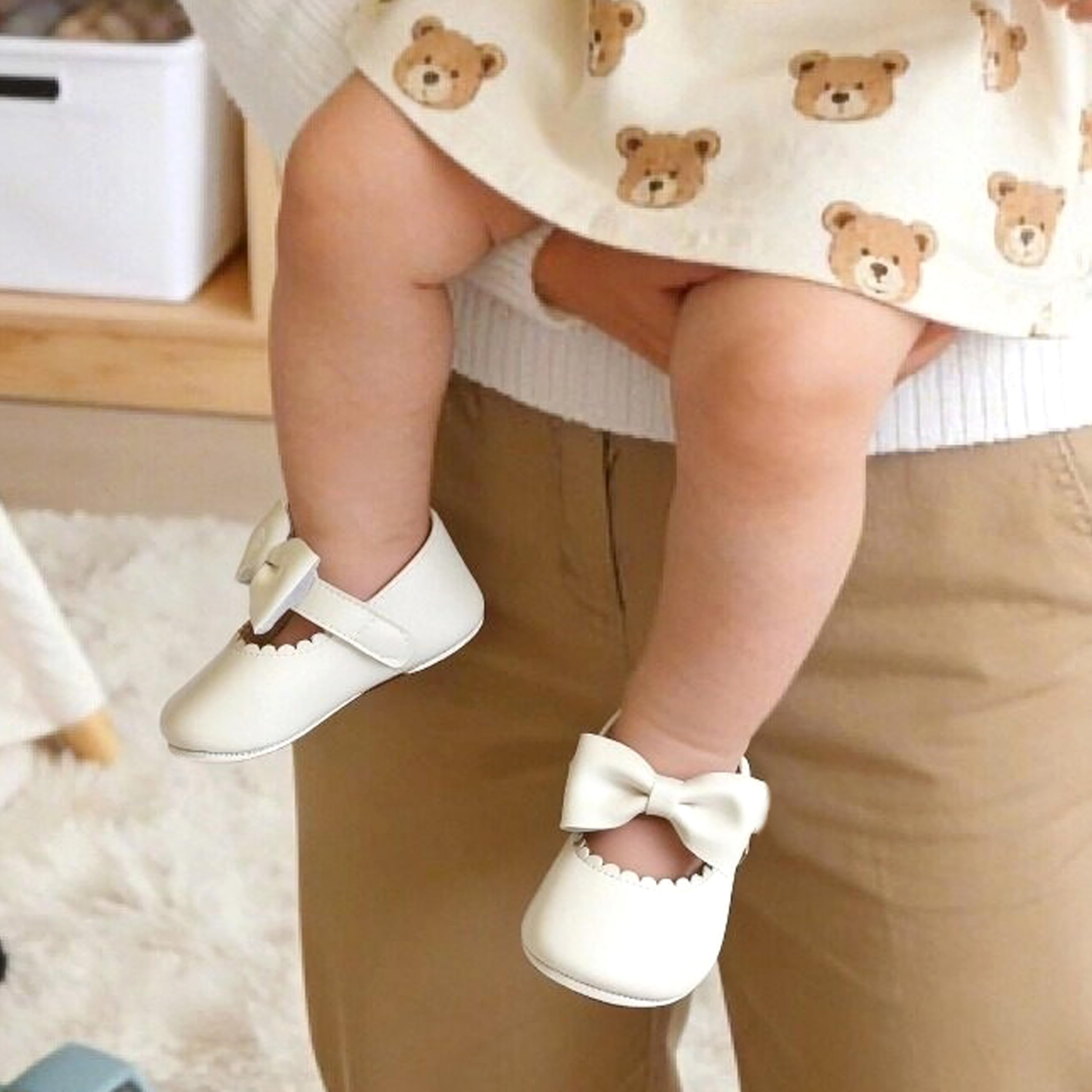Felix & Flora Soft Sole Ivory White Baby Dress Shoes - Infant Baby Walking Shoes Moccasins Rubber Sole Crib Shoes(Ivory White,18-24 Months Infant)