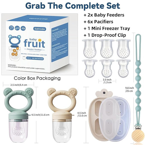 4-Pack Anti-Drop Baby Fruit Feeder Set with Mini Freezer Tray for Teething