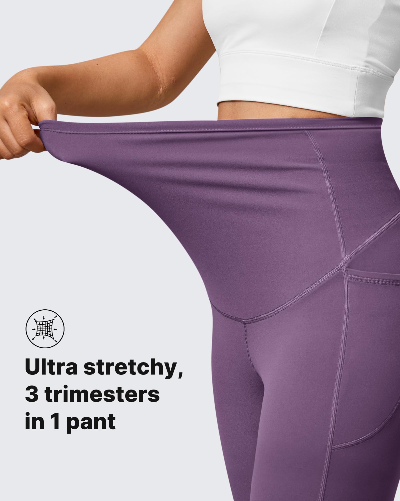 G4Free Maternity Pants Leggings Over the Belly Flare,Grape Purple,L,Petite