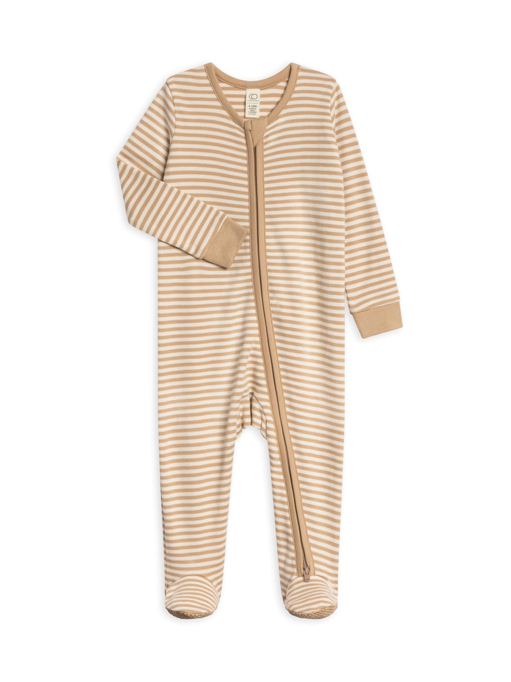 Colored Organics Baby Zip-Up Footed Sleeper with 2-Way Zipper - Newborn Organic Cotton Pajamas - Clay Stripe 18-24M