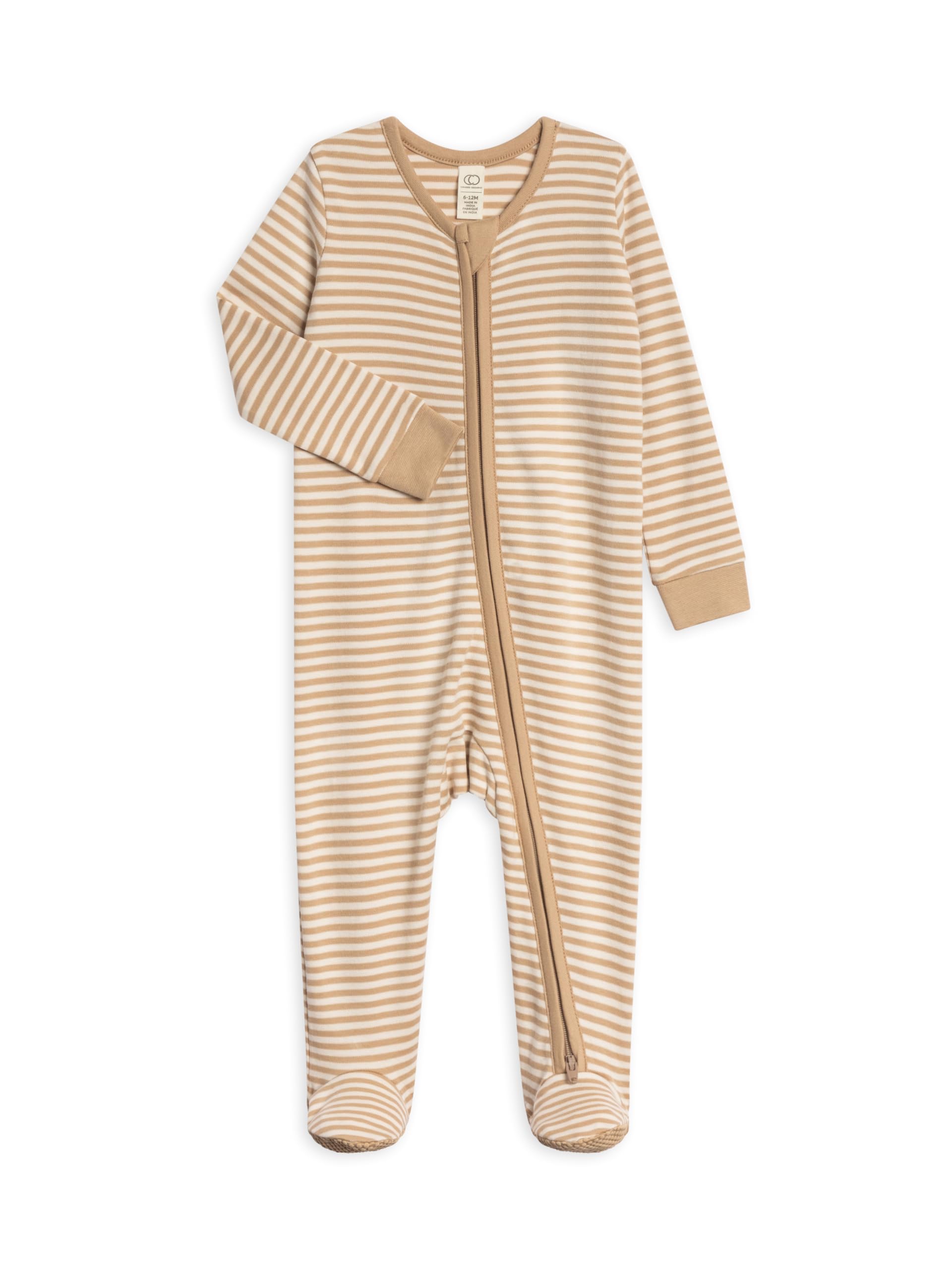 Colored Organics Baby Zip-Up Footed Sleeper with 2-Way Zipper - Newborn Organic Cotton Pajamas - Clay Stripe 18-24M