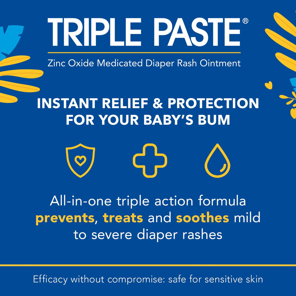 Triple Paste Diaper Rash Cream, Zinc Oxide Baby Ointment, 8 oz