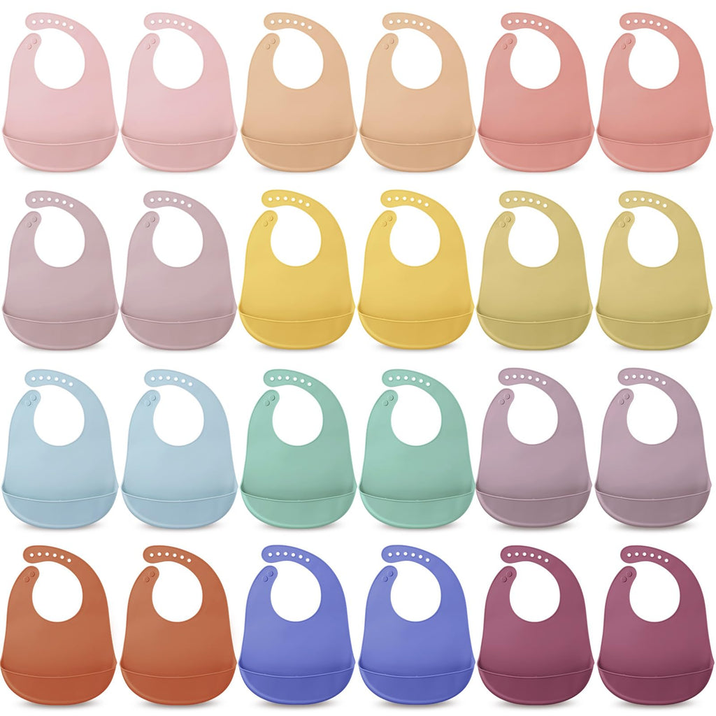 Mepase 24 Pcs Silicone Bibs Waterproof Silicone Baby Bibs Soft Adjustable Baby Feeding Unisex Kid Eating Supplies (Classic Color)