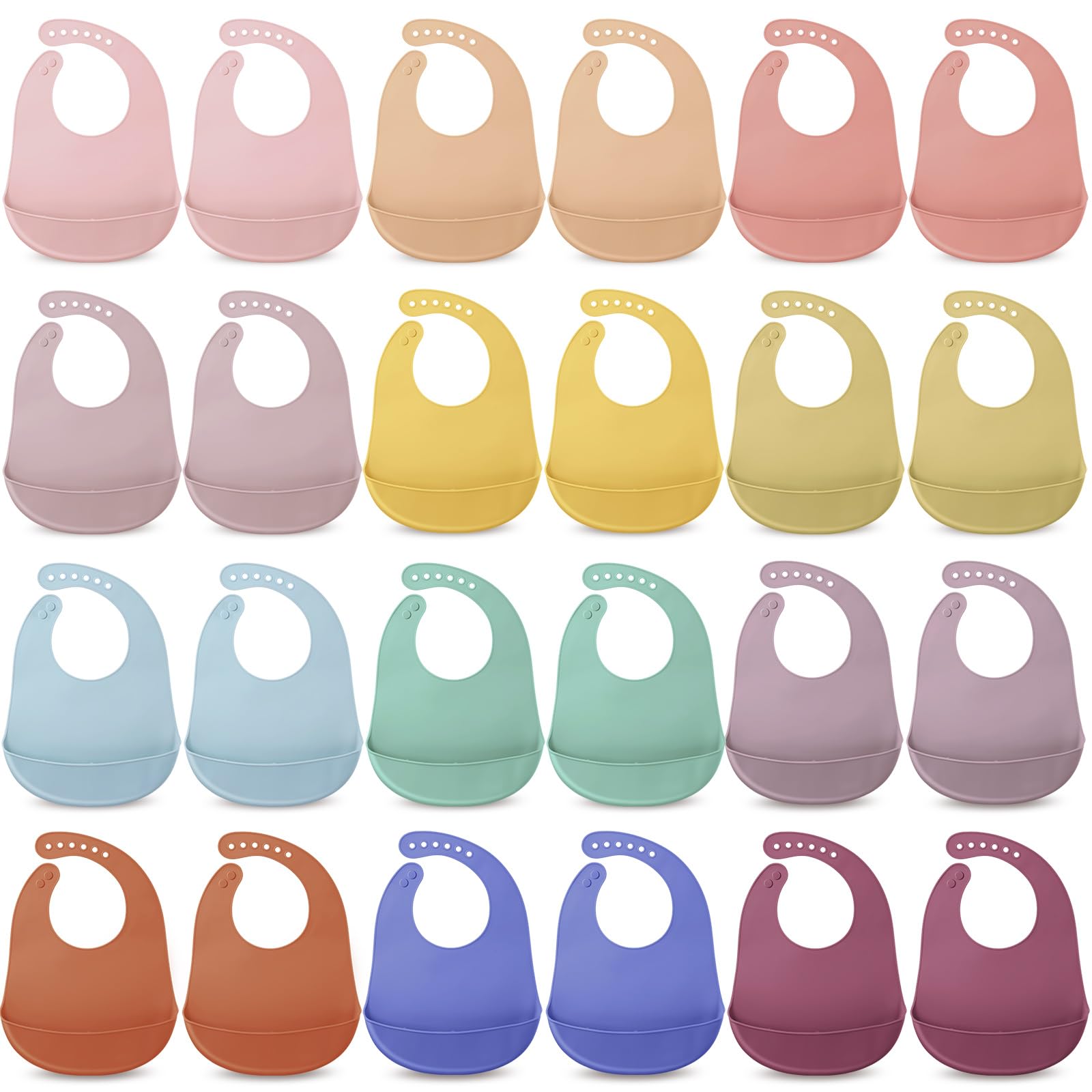 Mepase 24 Pcs Silicone Bibs Waterproof Silicone Baby Bibs Soft Adjustable Baby Feeding Unisex Kid Eating Supplies (Classic Color)