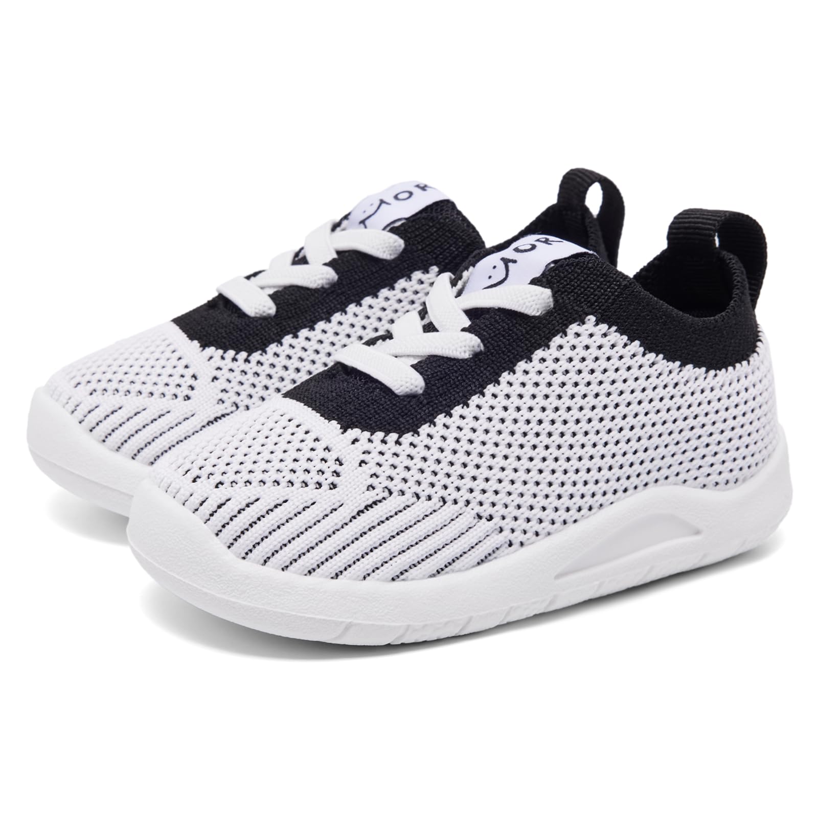 MORENDL Toddler Shoes Baby Walking Sock Shoes Infant Sneakers Boy Girl Barefoot Tennis Shoe Non-Slip Brethable White Black 9-12 Months