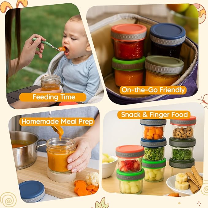 Tronco Glass Food Storage Jars with Lids (4 oz, 8-Pack) – Baby Food, Breast Milk, Snacks, Puree, Reusable Small Containers for Meal Prep & Spice Storage, Freezer, Microwave, Dishwasher Safe