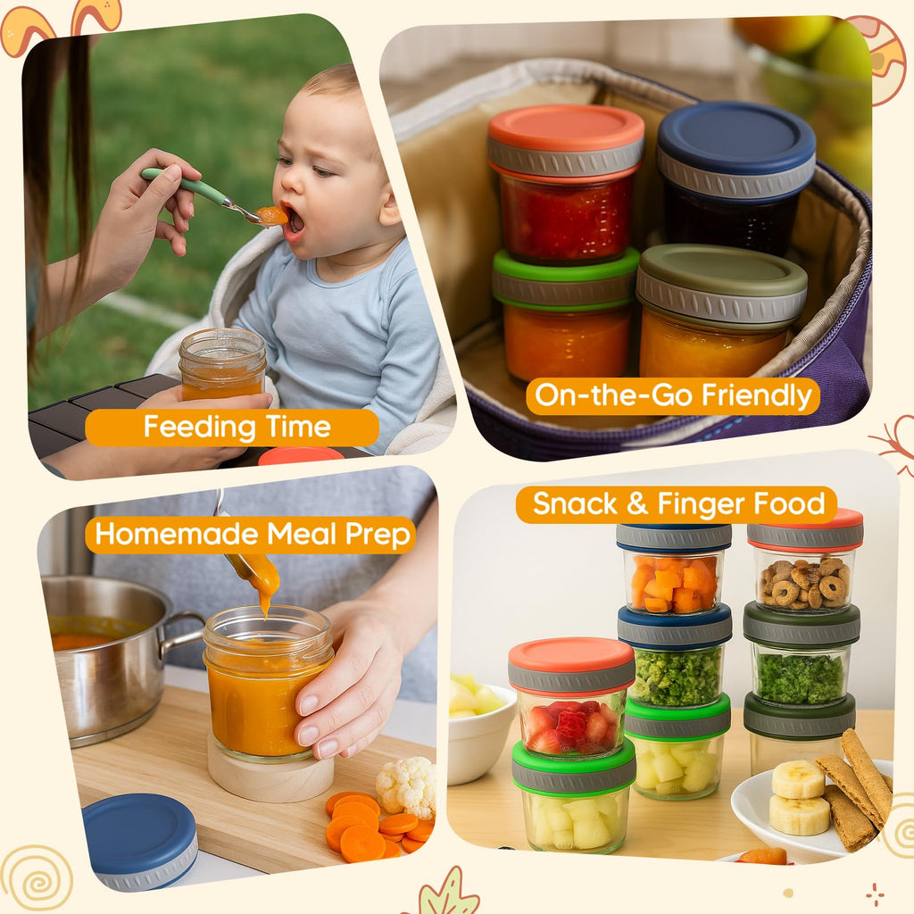 Tronco Glass Food Storage Jars with Lids (4 oz, 12 Pack) – Baby Food, Breast Milk, Snacks, Puree, Reusable Small Containers for Meal Prep, Spice Storage, Freezer, Microwave, Dishwasher Safe