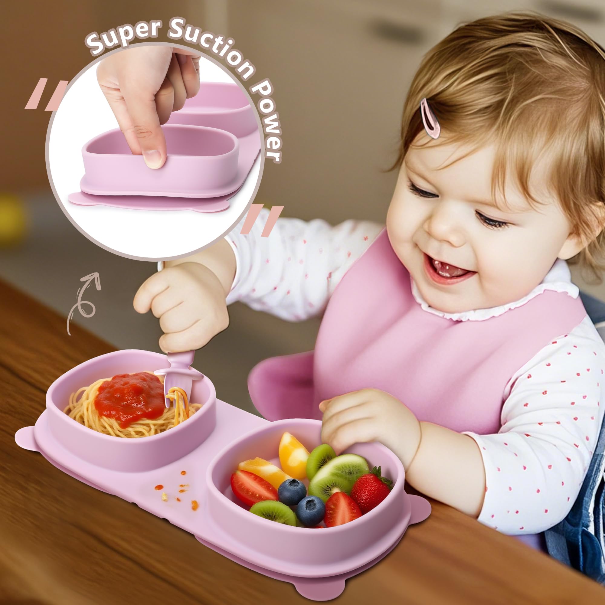 yahaa Foldable Baby Plates with Suction with Forks and Spoons, Purple