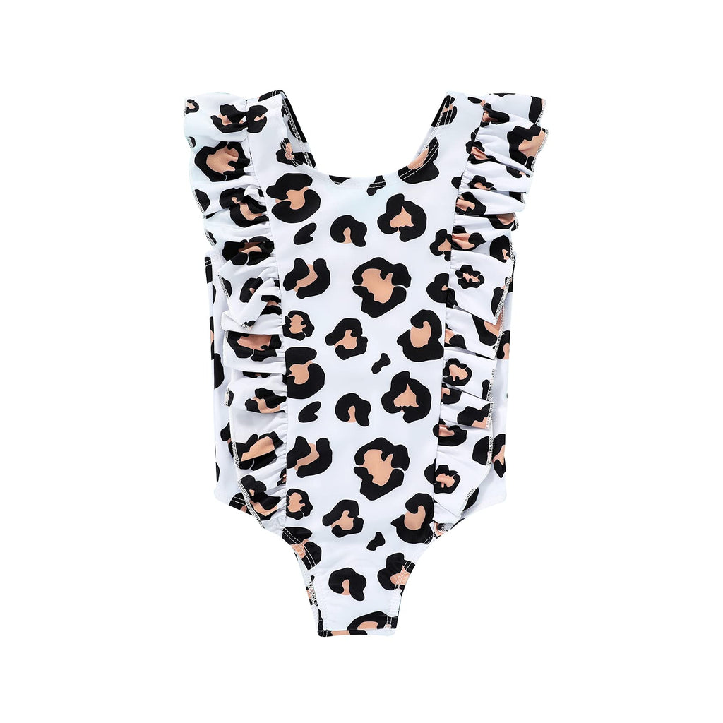 Happy Town One-Piece Infant Toddler Baby Girl Summer Swimsuit Watermelon Leopard Ruffle Swimwear Bikini Bathing Suit (Leopard, 6-12 Months)