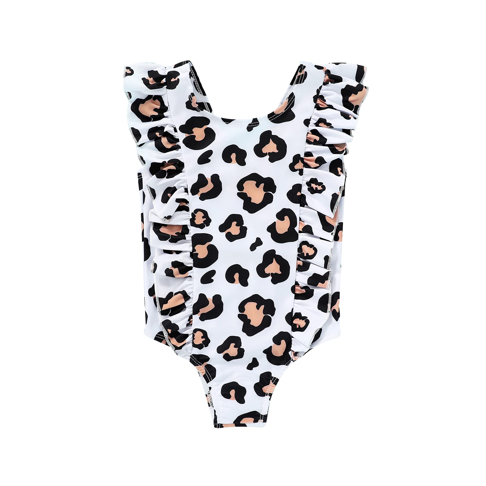 Happy Town One-Piece Infant Toddler Baby Girl Summer Swimsuit Watermelon Leopard Ruffle Swimwear Bikini Bathing Suit (Leopard, 6-12 Months)