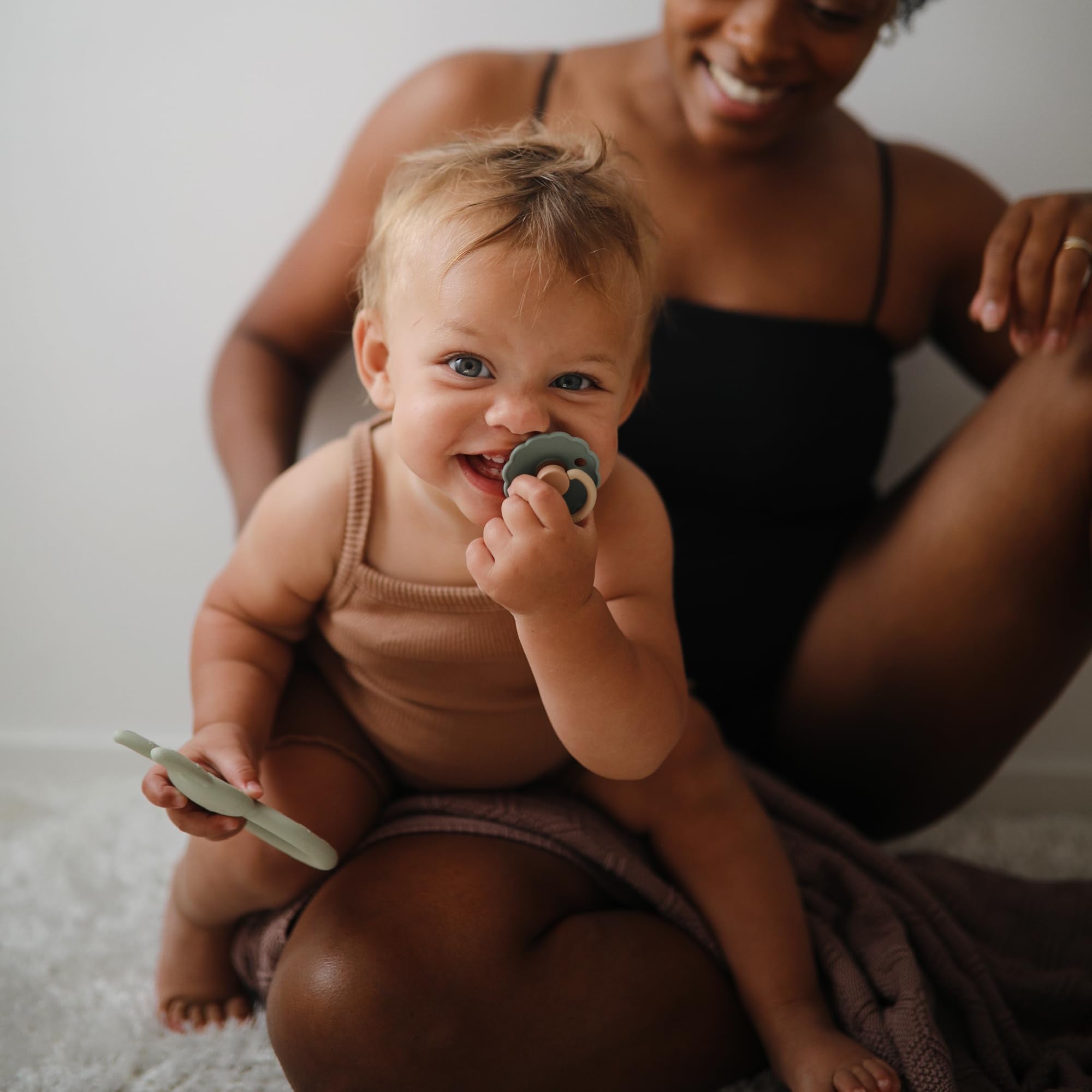 FRIGG Daisy SilkySoft Silicone Baby Pacifier | Made in Denmark | BPA-Free (Willow/Croissant, 6-18 Months)