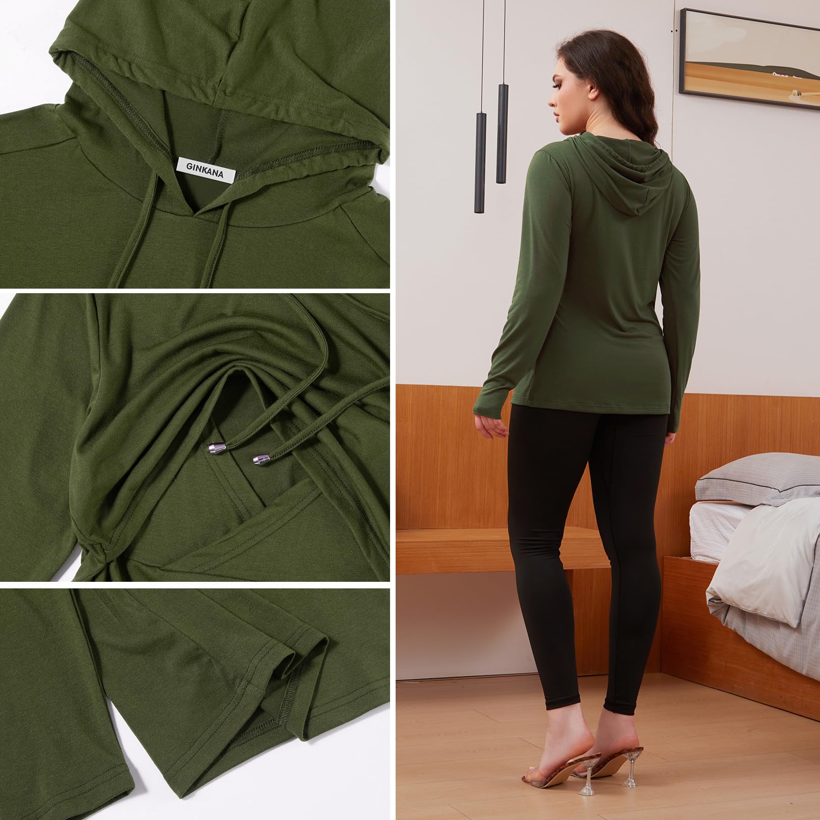 GINKANA Women's Maternity Nursing Shirts Top Long Sleeves Breastfeeding Tops Casual Clothes,Olive Green,S
