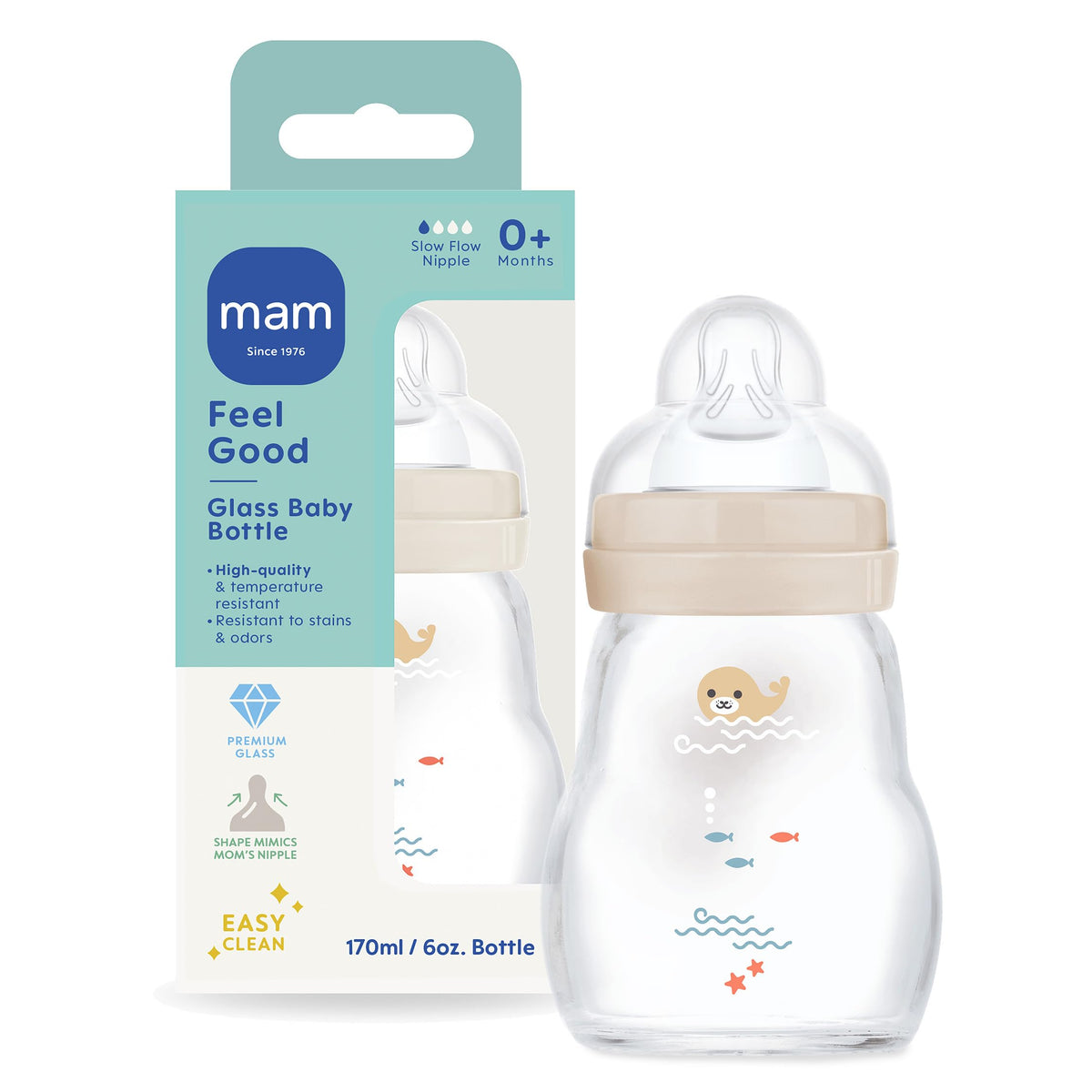 MAM 6oz Pure Glass Feel Good Anti-Colic 0+ Months Baby Bottle, 3 Pack, Girl