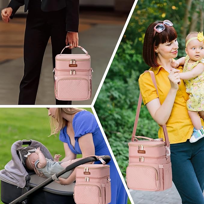 Insulated Breastmilk Cooler Bag with Ice Pack - Holds 6x9oz Bottles, Leakproof Double Layer, Bottle Cooler Bag with Adjustable Strap for Nursing Moms, Daycare & Travel