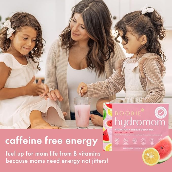 Boobie Hydromom Superfood Electrolyte Drink Mix, Watermelon Yuzu + Blue Raspberry Lemonade | Refreshing Energy, Hydration Boost | On-The-Go Travel Essential for Pregnancy, Lactation, & Beyond - 2 Pack