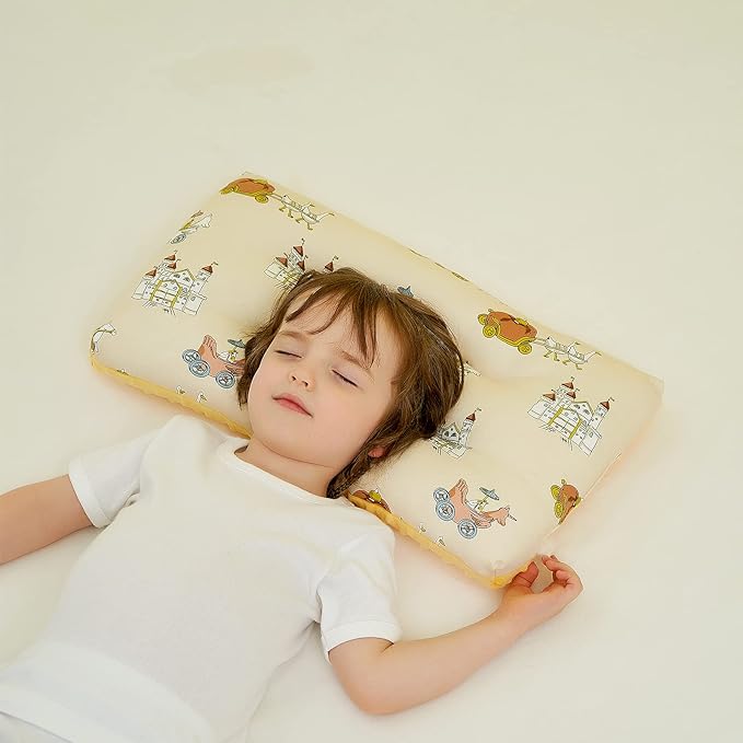 Reidio 1Pcs Toddler Pillow Double Sided Breathable Soft Cotton & Minky Dot Fabric Kids Pillow Cute Small Pillow Machine Washable (Yellow)