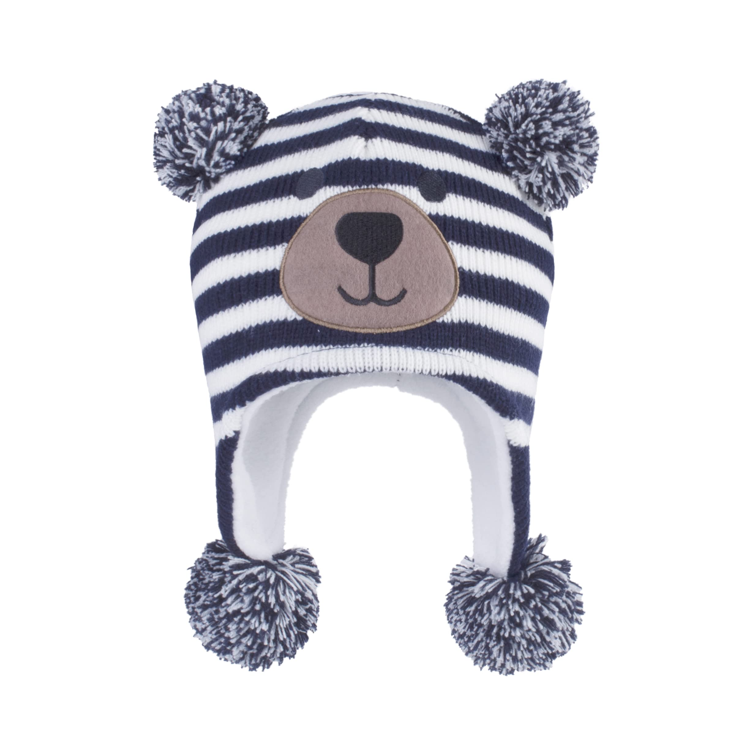 LANGZHEN Toddler Kids Infant Winter Hat,Earflap Knit Warm Cap Fleece Lined Beanie for Baby Boys Girls (Bear-Blue+Grey, 12-24 Months)