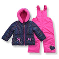 Arctic Quest Little Girls Bib Snow Pants and Ski Jacket Water-Resistant Snowsuit For Kids Winter Jacket For Girls Hooded, Navy/Pink, 3T