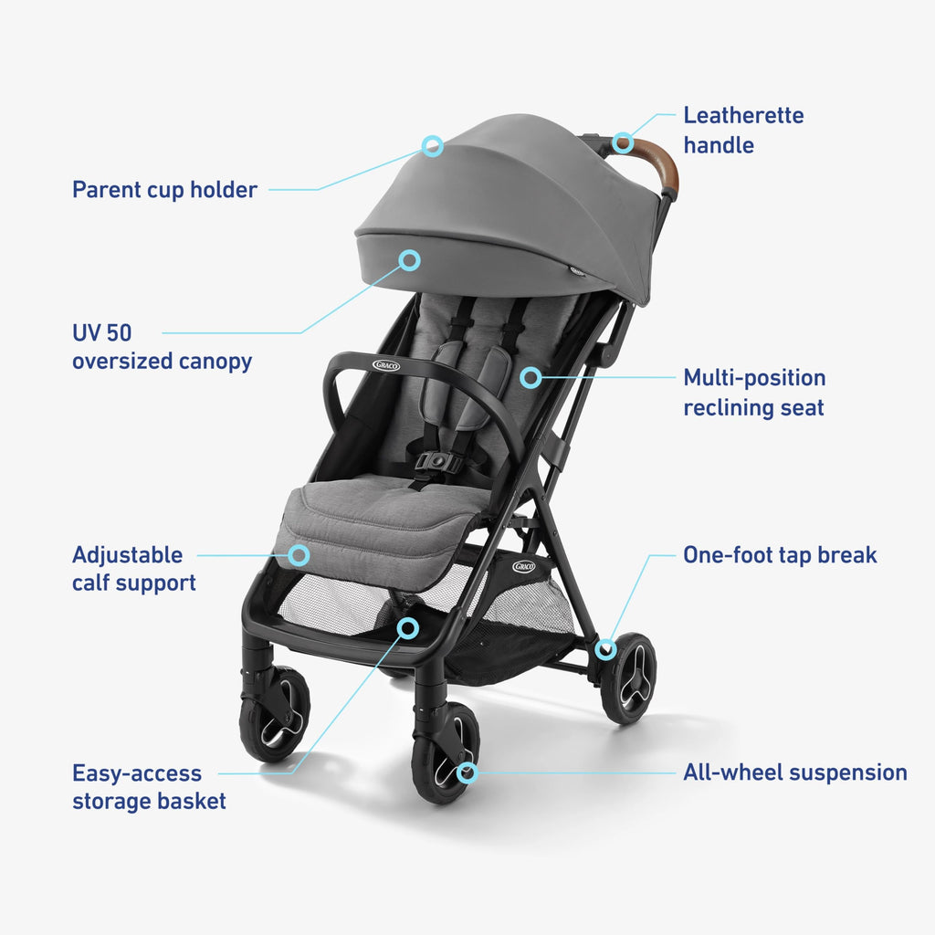 Graco® Ready2Jet Compact Stroller – Compact Travel Stroller with Automatic Fold Lilac Mod