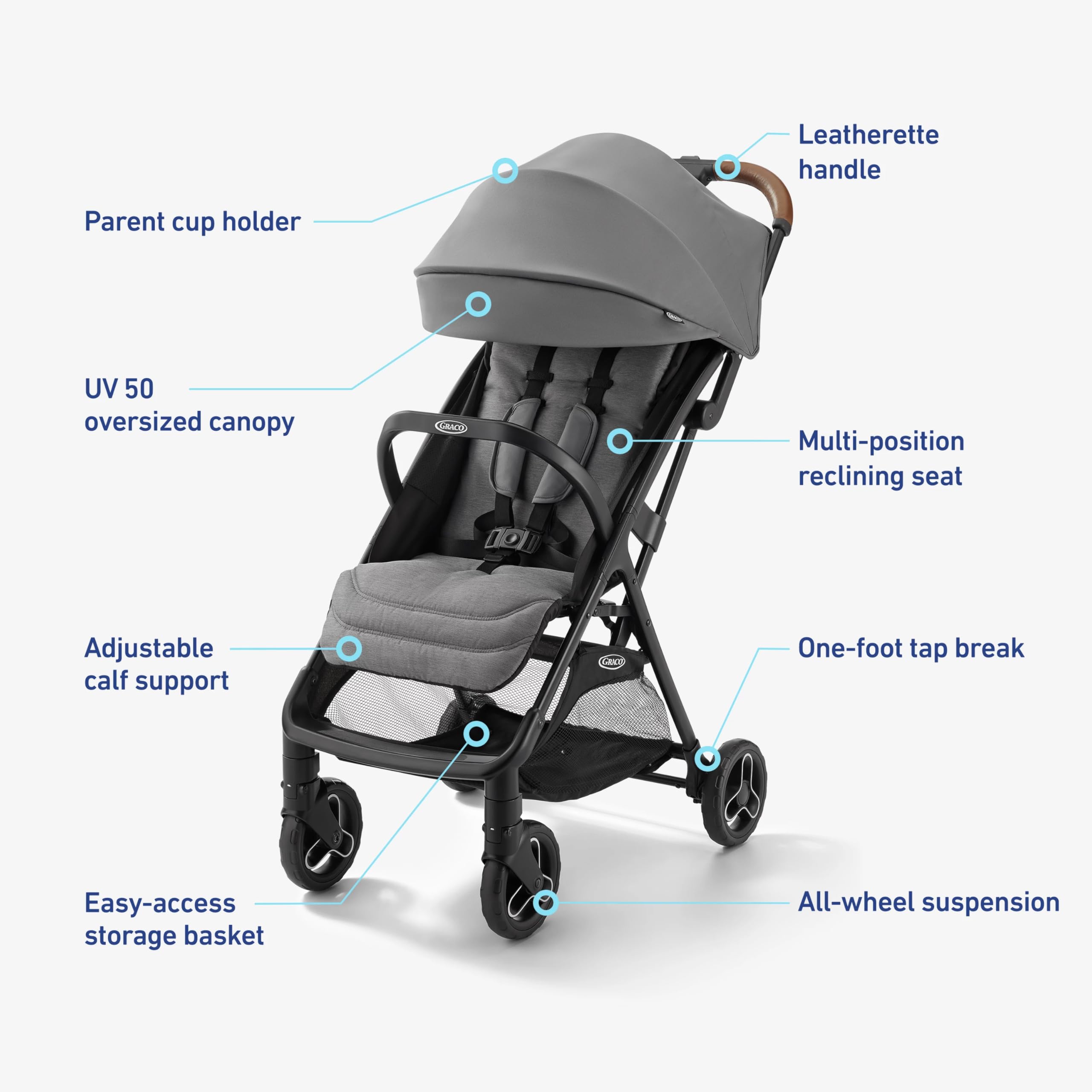 Graco® Ready2Jet Compact Stroller – Compact Travel Stroller with Automatic Fold Lilac Mod