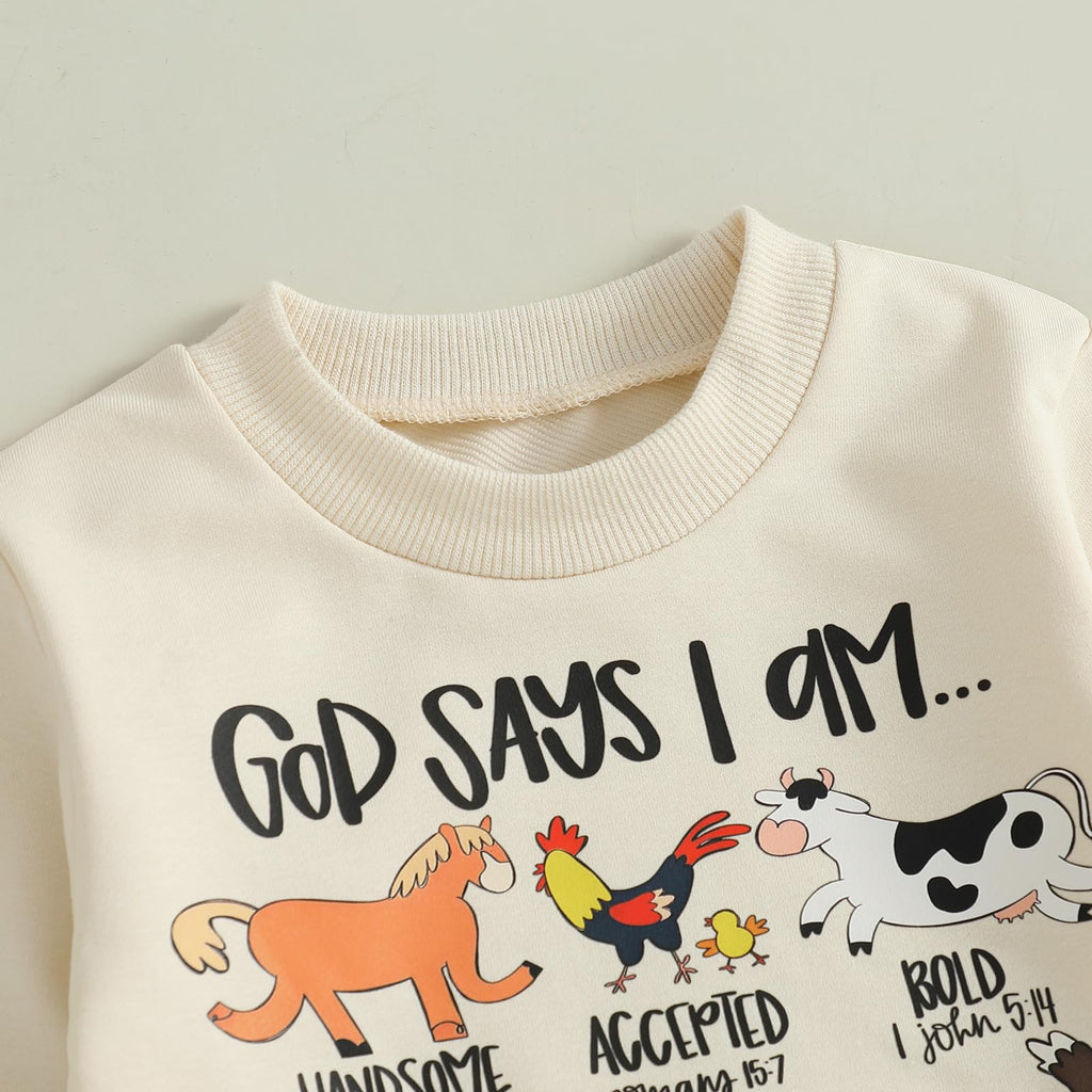 Nyapruwe Toddler Baby Boys Fall Winter Outfits Funny Print Top Pants Set (Beige G-animals, 2-3T)