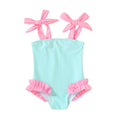 Happy Town Toddler Swimsuit Girl Solid Color Stripe One-Piece Baby Bathing Suits (Green Stripes, 4-5 Years)