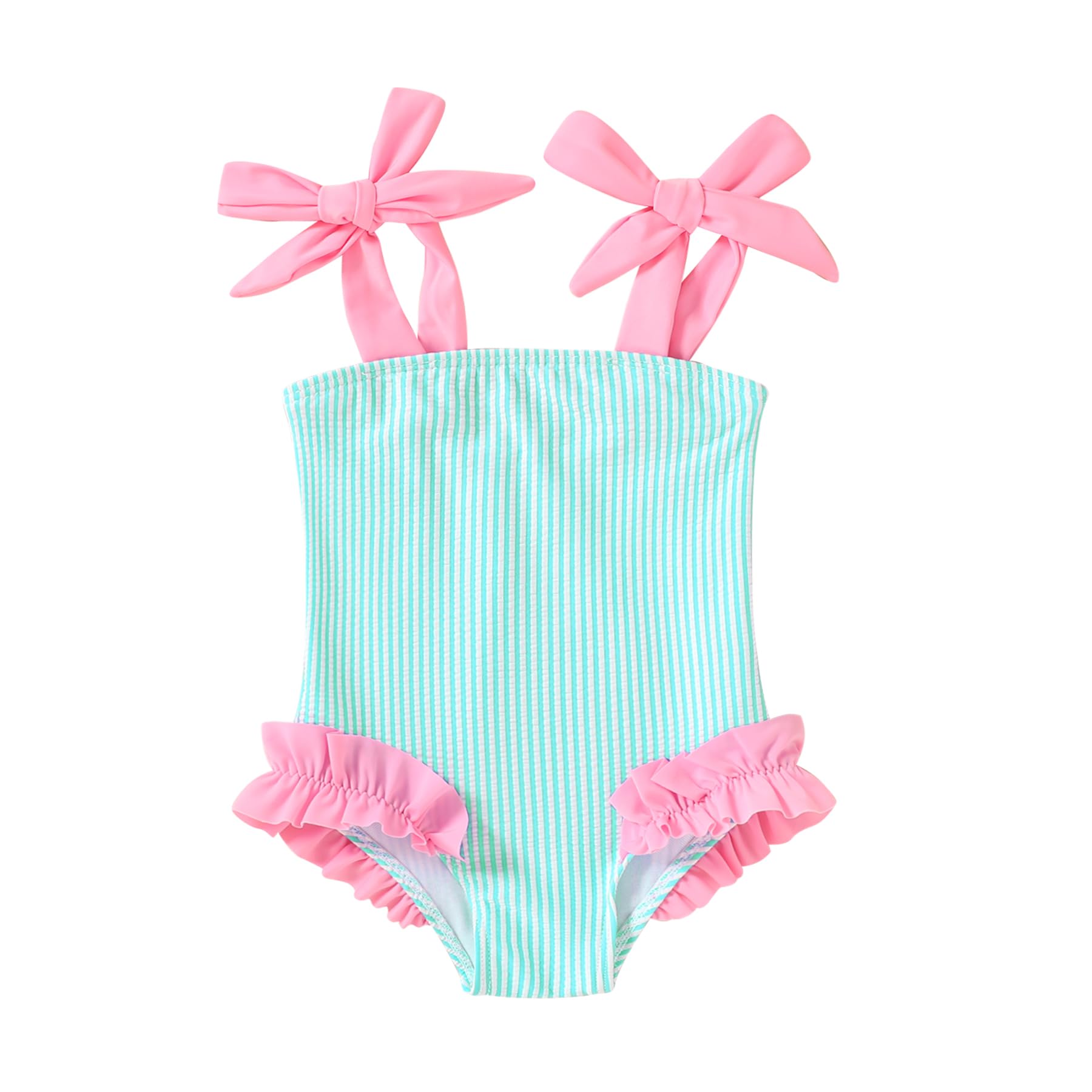 Happy Town Toddler Swimsuit Girl Solid Color Stripe One-Piece Baby Bathing Suits (Green Stripes,3-6 Months)