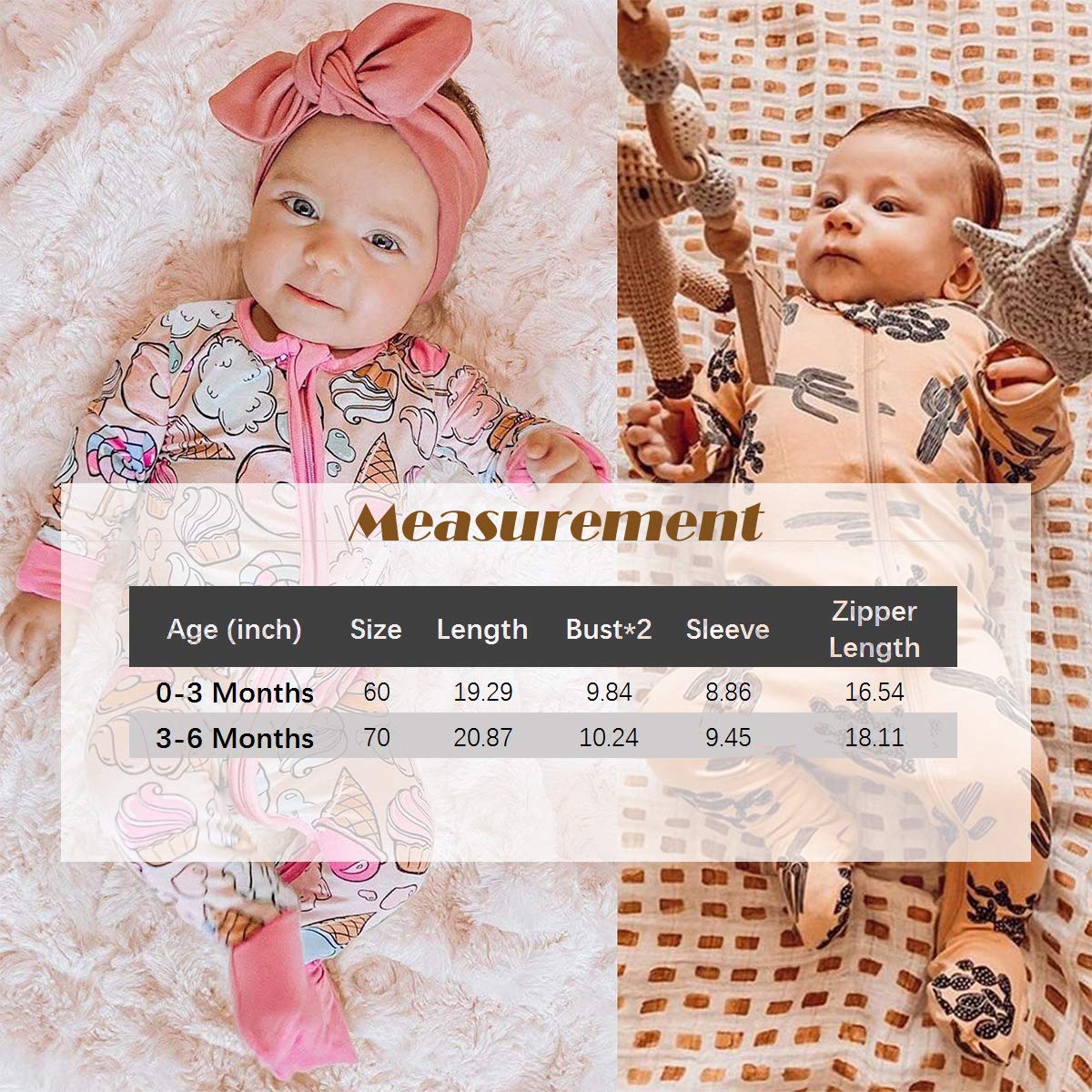 CIYCUIT Baby Girls Donuts Cactus Footies Newborn Zip Up Onesie Romper (A Donuts, 3-6 Months)