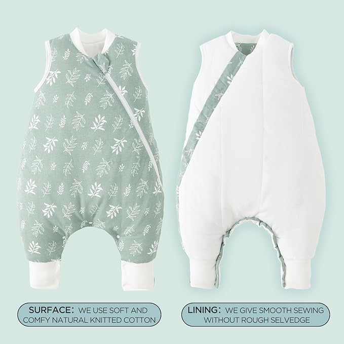 Duomiaomiao 1.5 TOG Toddler Sleep Sack 6-12 Months 100% Cotton Four Season Side Open Zipper Baby Sleep Sack with Feet, Breathable Toddler Wearable Blanket