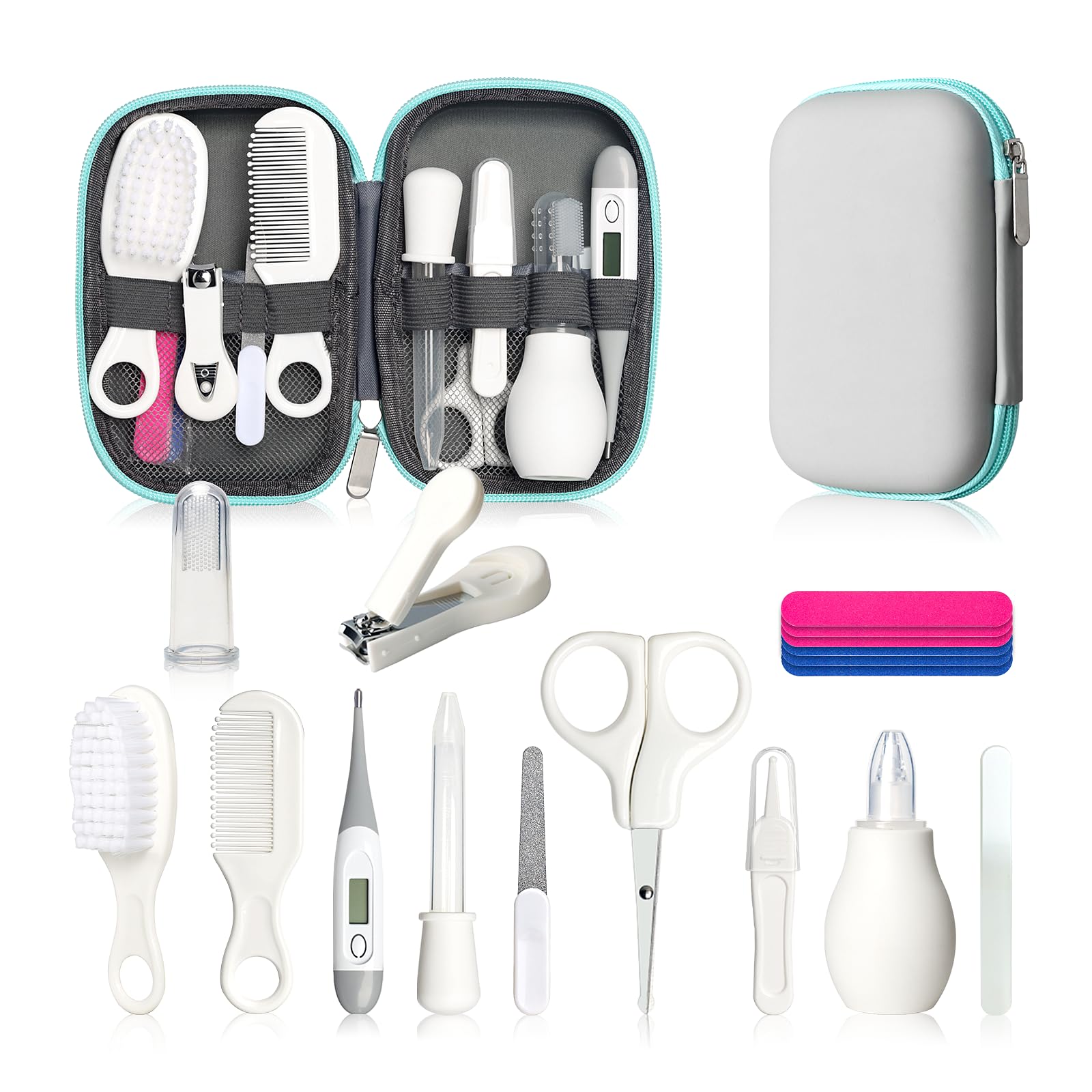 Baby Healthcare and Grooming Kit, Baby Safety Care Set, Baby Electric Nail Trimmer Set Newborn Nursery Health Care Set for Newborn Infant Toddlers Baby Boys Girls Kids (Grey White-18 Kits)