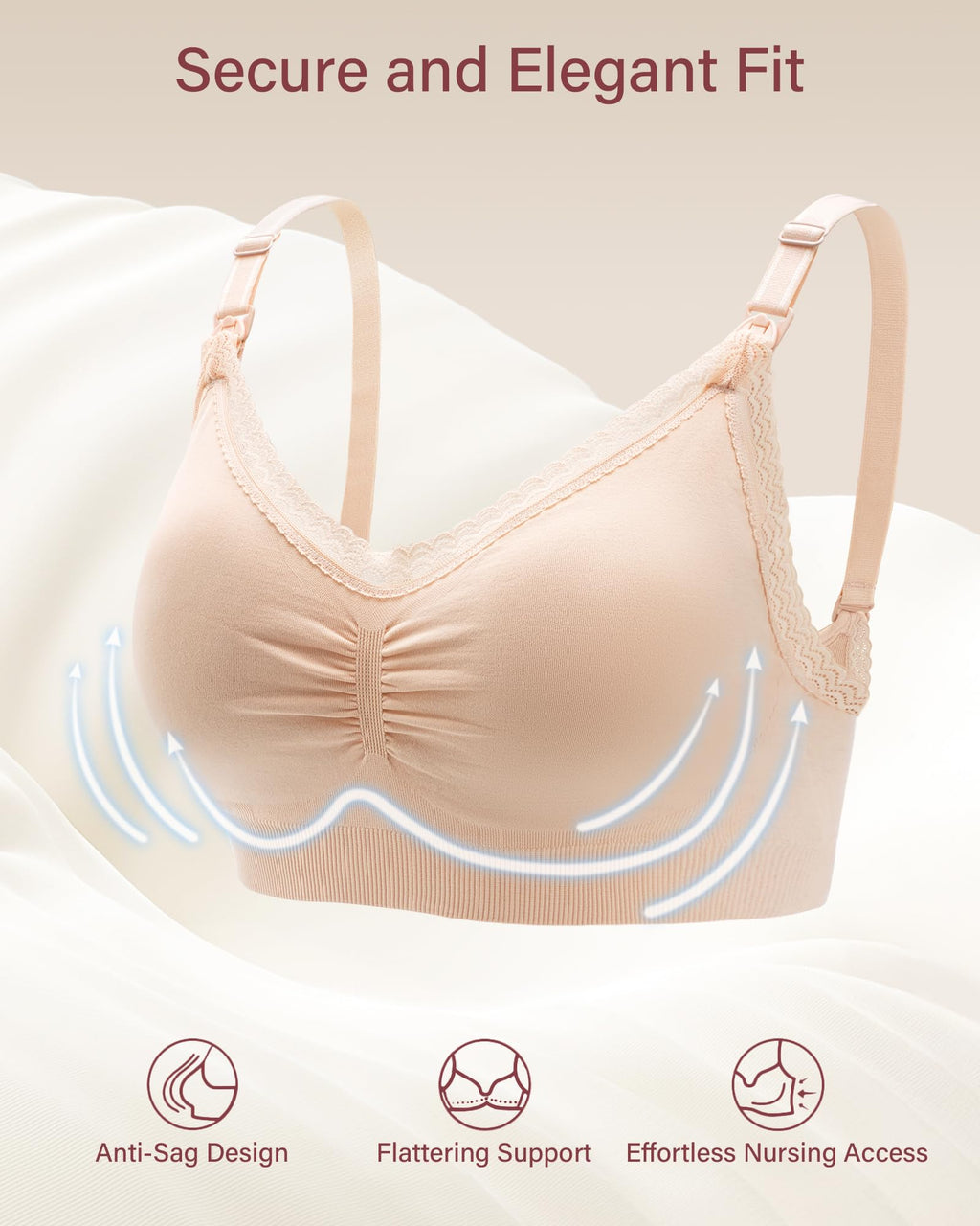 Stelle Lace Nursing Bras for Breastfeeding Seamless Pregnancy Maternity Wireless Bralette with Pads, Extenders(Gray+Beige,S)