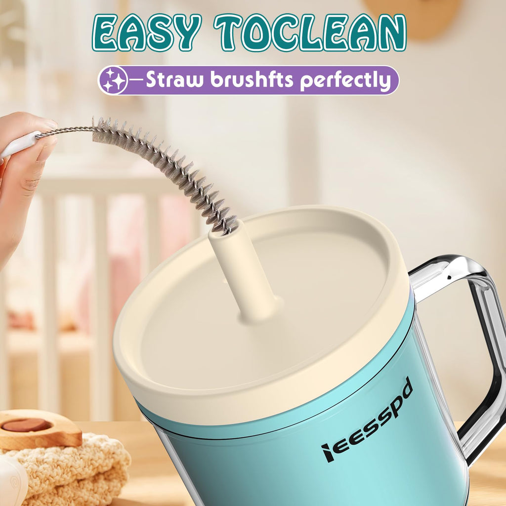 ieesspd Toddler Cups – 9 oz Adorable Miniature Tumbler with Leak-Resistant Straw and Toddler-Friendly Handle, Encourages Hydration, Easy to Clean, Sippy cups for Toddlers 1-3，BPA Free silicone (Teal)