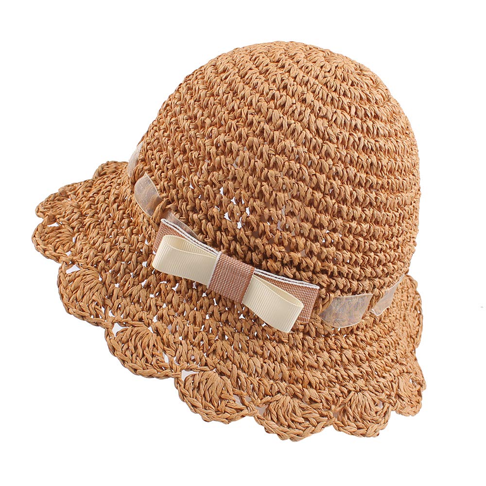 JANGANNSA Baby Girl Straw Hat Outdoor Baby Sun Protection Hats Summer Bowknot Beach Cap for Infant Toddler Girls(Lace Tie-Pink,2-5 Years)