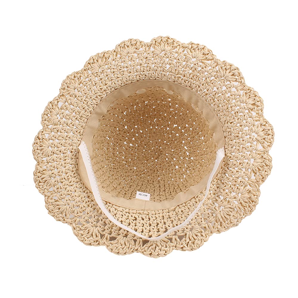 JANGANNSA Baby Girl Straw Hat Outdoor Baby Sun Protection Hats Summer Bowknot Beach Cap for Infant Toddler Girls (Beige Bow, 6-24 Months)