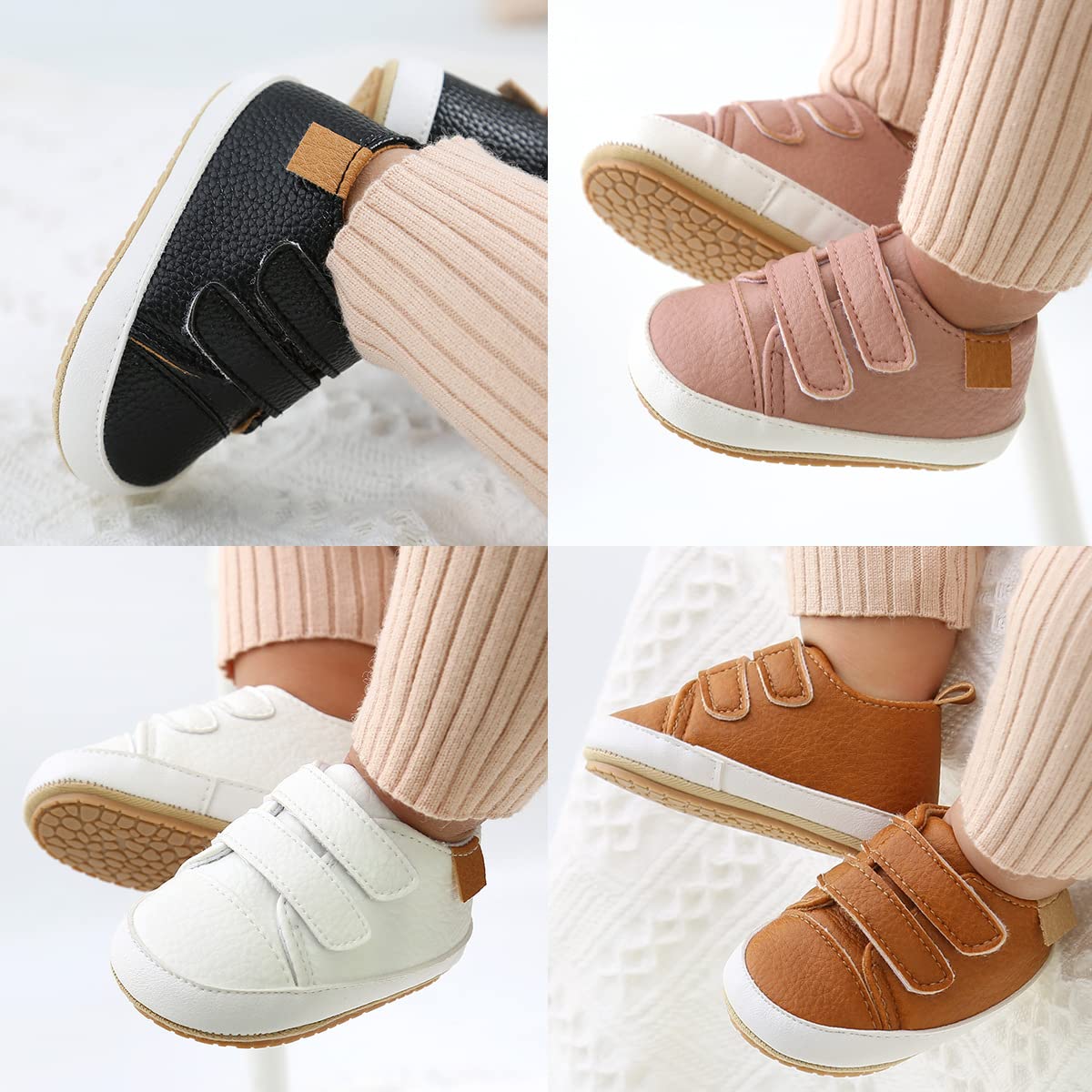 Clowora Baby Boys Girls Shoes Non-Slip Rubber Sole Sneakers Infant First Walking Toddler Crib Shoes Newborn Loafers Flats. (06/Pink,6-12 Months)