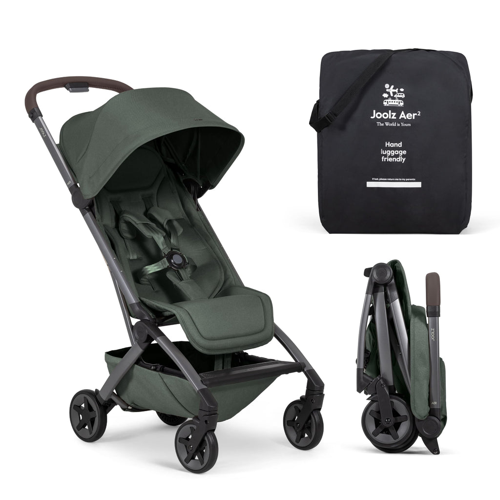 Joolz Aer2 Lightweight Travel Stroller for Baby & Toddler – One-Hand Fold, Compact Carry-On Airplane Approved, Reclining Seat, UPF 50+ Canopy, Travel Pouch, Baby Net – Forest Green