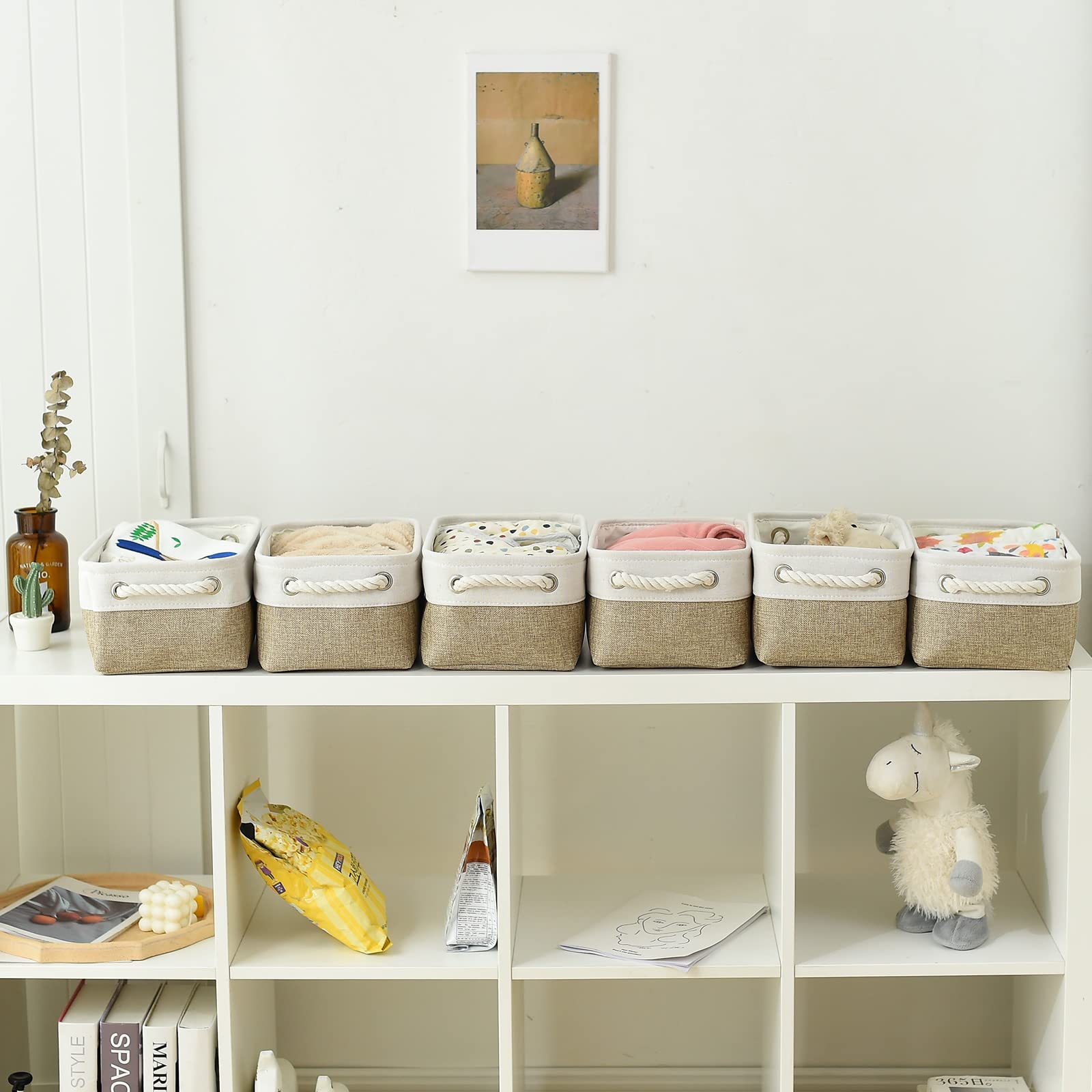 Sacyic Small Storage Baskets for shelves,Fabric Storage Baskets for closet,rectangular Collapsible baskets for organizing clothes,books,gifts
