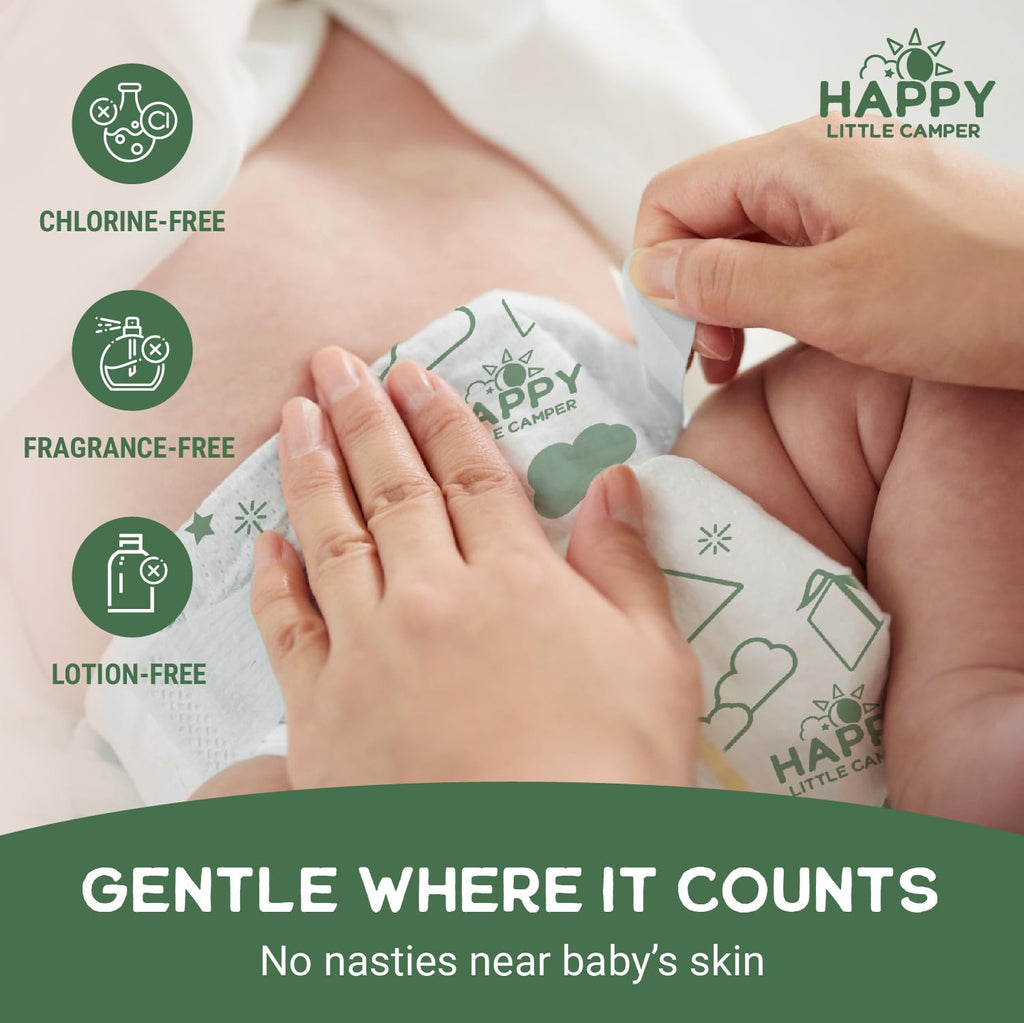 Happy Little Camper Super Saver Diapers, Size 3, 100 Count | Budget-Friendly Disposable Baby Diapers for Sensitive Skin | Hypoallergenic, Fragrance-Free, Ultra Absorbent