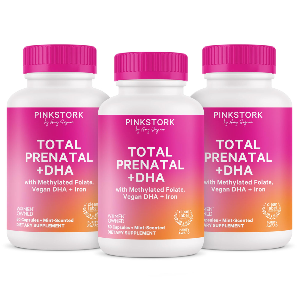 Pink Stork Total Prenatal + DHA, Vegan, Clean Label Award, 180 Count, Mint