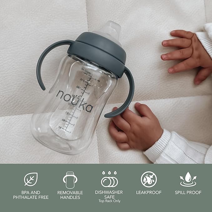 nouka Soft Spout Tritan Sippy Cup | Leak Proof and Easy Grip | Removable Handles | Fern