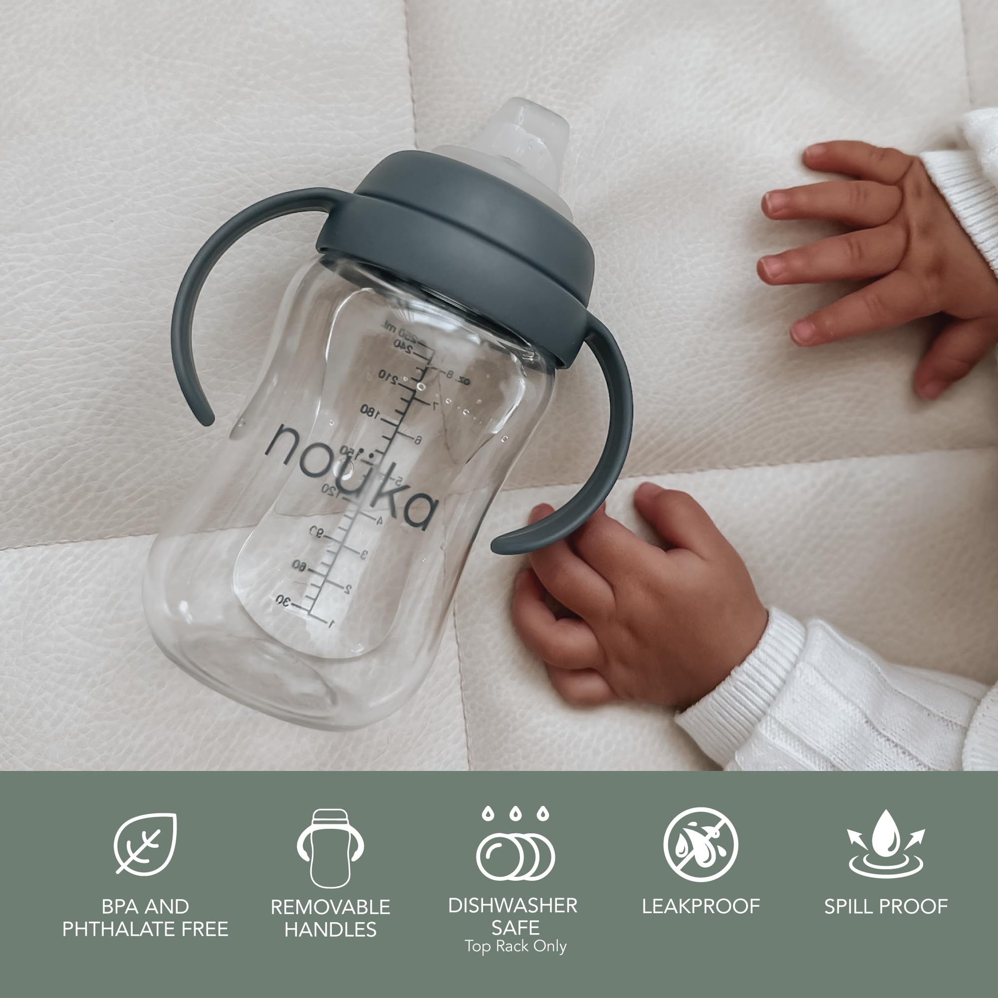 nouka Soft Spout Tritan Sippy Cup | Leak Proof and Easy Grip | Removable Handles | Bloom