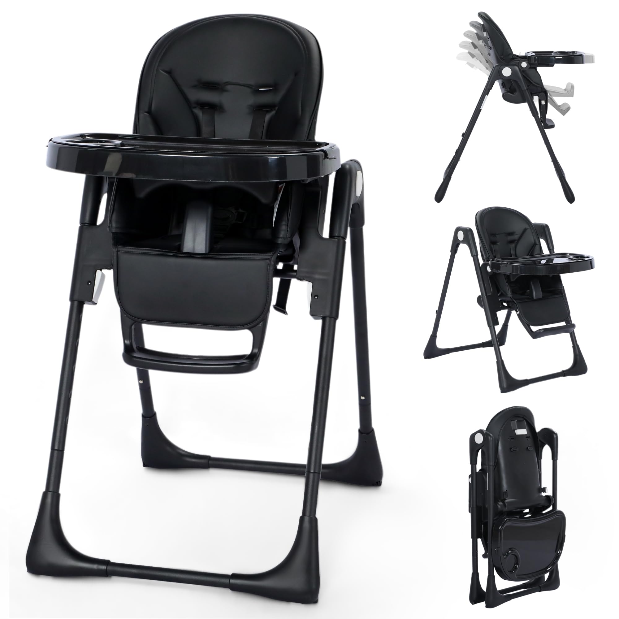 Kinder King Foldable High Chair for Babies and Toddlers, Reclining Seat