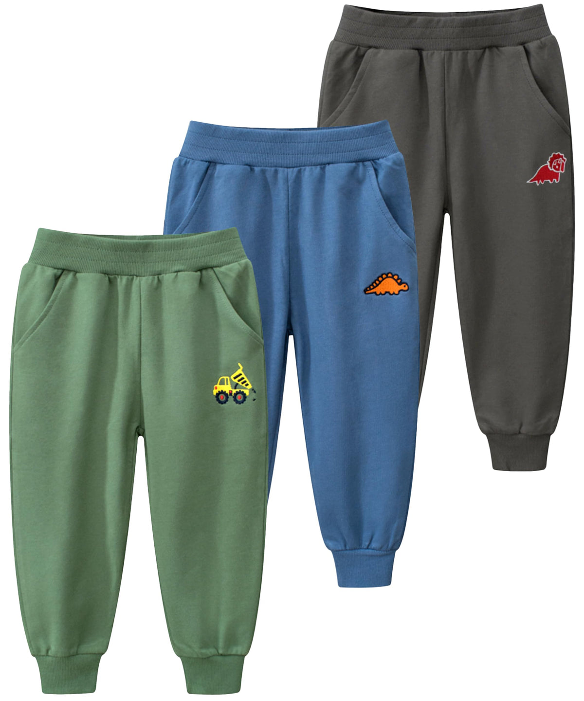 GFQLONG Toddler Boys Cotton Pants Kids Embroidery Joggers Sweatpants 5-6Y