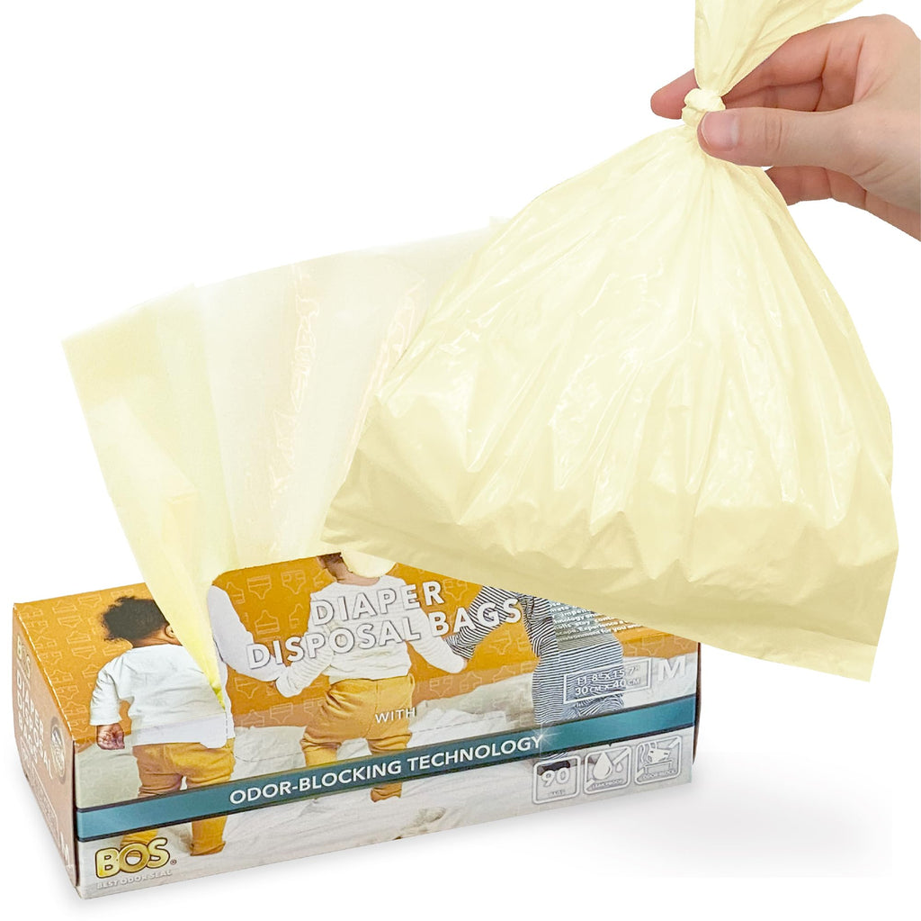 BOS, Odor-Locking Diaper Disposal Bags, Made in Japan, Unscented Smell Blocking Technology [Medium, 90 count]