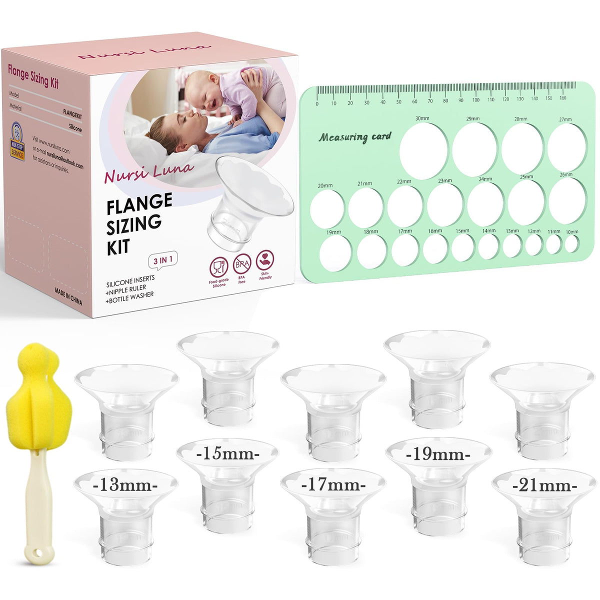 Nursi Luna Flange Sizing Kit for 24mm Breast Pumps, 10PCS