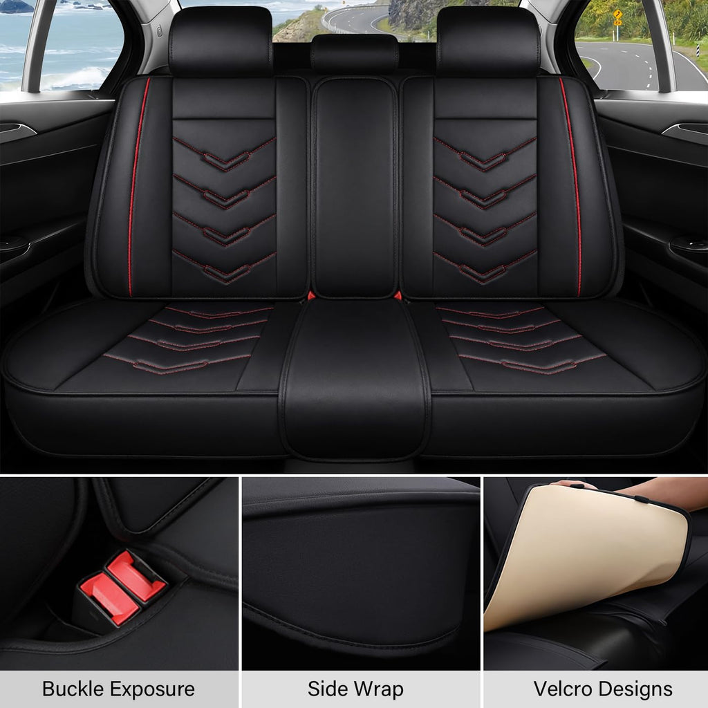 TENDER GLOW Leather Car Seat Covers Fit for LR LR4 2009-2016, 5 Seater Waterproof and Wear-Resistant Seat Cover Interior Accessories(Full Set,Black&Red)