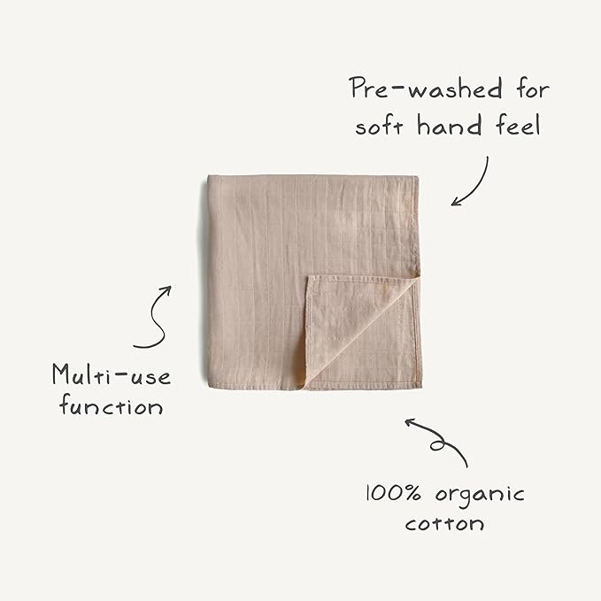 mushie Muslin Baby Swaddle Blanket | 100% Organic Cotton (Smiley Face)
