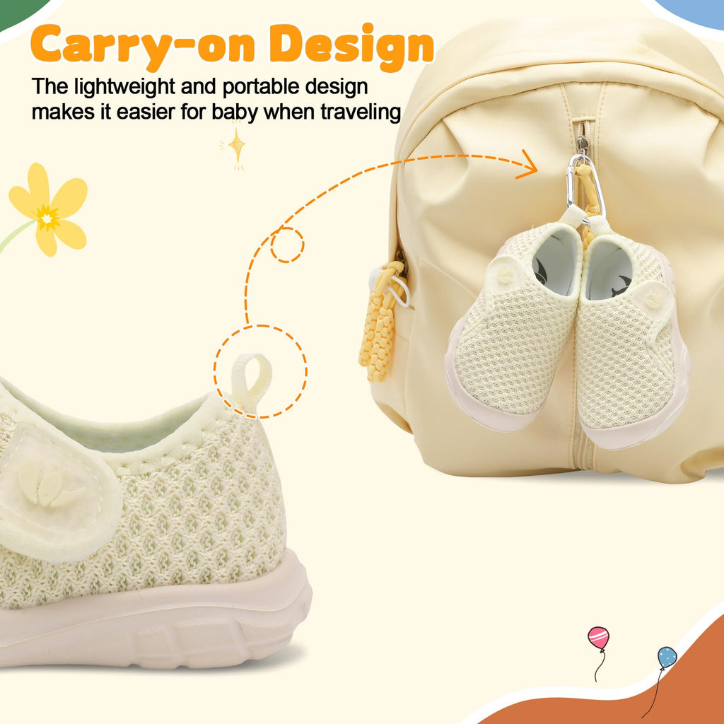 FEETCITY Lightweight Baby Sneakers Boys Girls Baby First Walking Shoes Breathable Toddler Slip On Sneakers Beige