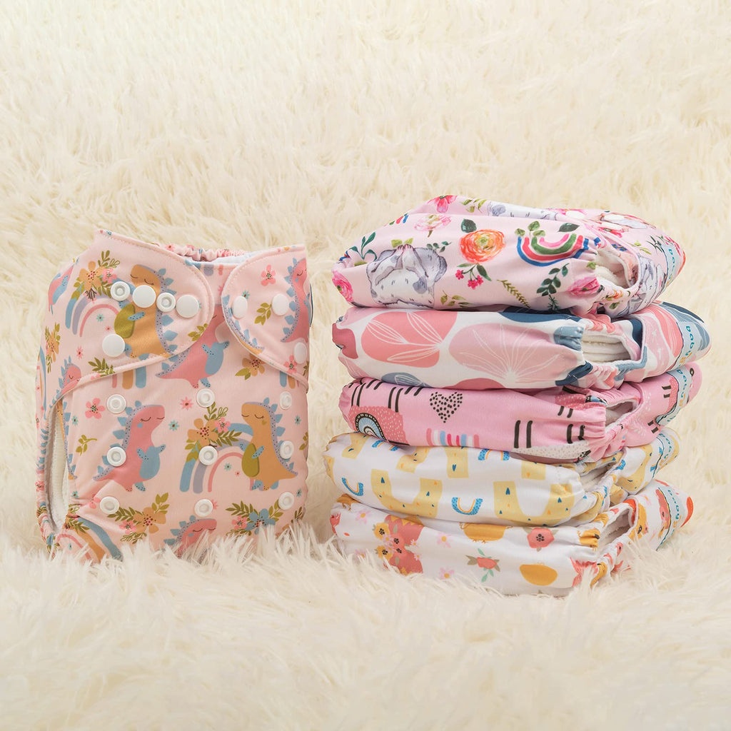 babygoal Reusable Cloth Diapers 6 Pack with 10pcs Inserts, One Size Adjustable Washable Pocket Nappy Covers for Baby Girls and Boys 6FG25