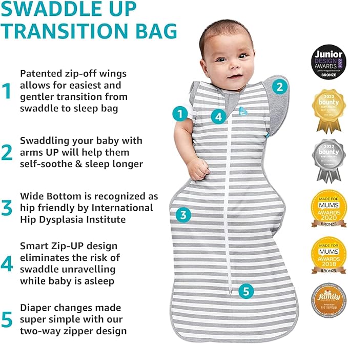 Love to Dream Swaddle UP Transition Bag, Luxuriously Silky Soft Viscose from Bamboo, Baby Sleep Sack, Patented Zip-Off Wings, Snug Fit Helps Calm Startle Reflex, 1.0TOG, 13-19 lbs, Blue